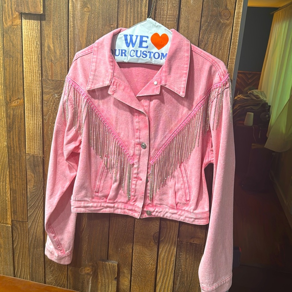Blue B pink fringe jean jacket